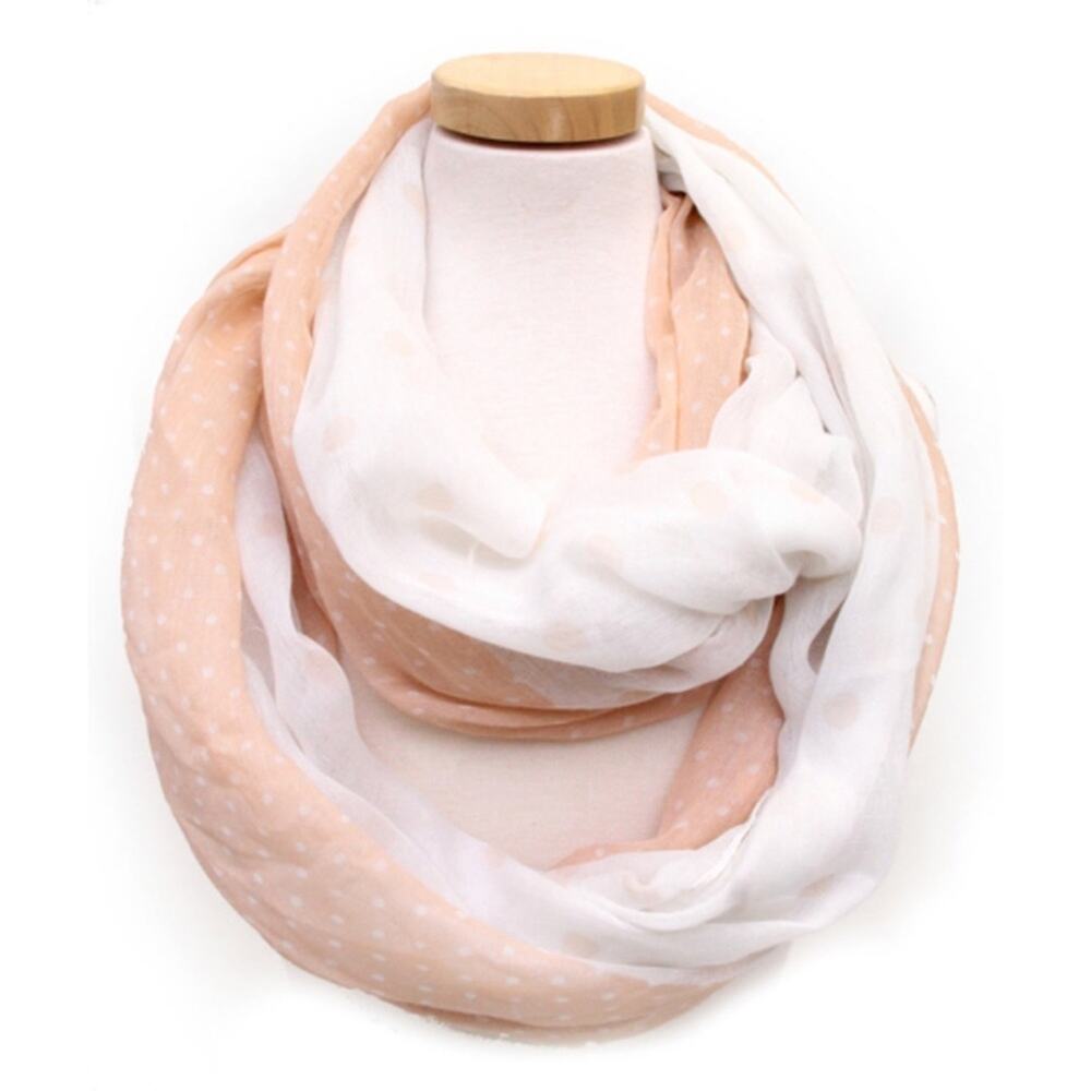 New NWT Boutique Peach White Polka Dot Color Block Infinity Cowl Scarf
